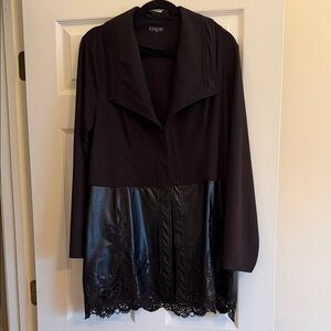 VENUS Black Faux Leather Jacket with Lace Hem